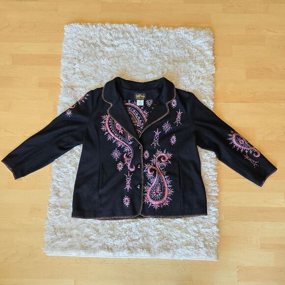 Bob Mackie Blazer Jacket Paisley Embroidered Size 1X Wool Blend Westerncore - Picture 2 of 12